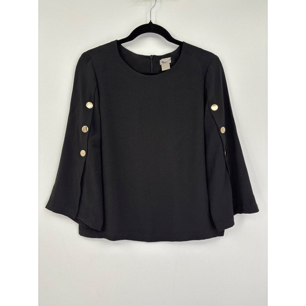 Chico's Popover Blouse Top Gold Button Split Sleeve Black Size 0 (4/6) Small